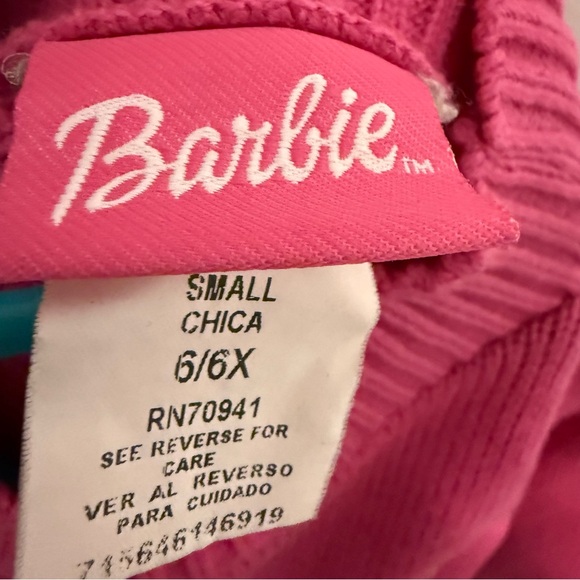 Barbie VTG Y2K Girls' Sweater Size 6/6X Pink Knit Heart Rainbow Embroidered - Picture 4 of 6